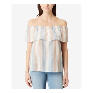 VINTAGE AMERICA BLUES Womens Blue Striped Dolman Sleeve Off Shoulder Top S